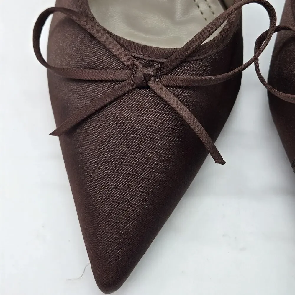 Satiny Brown Stiletto Heel Pointed Toe Mule Pumps AlureAbys Sz 10 41EU NEW Mobwi